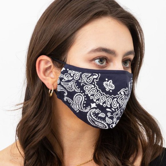 Navy Paisley Reusable 3 Layer Filter Pocket Mask - Picture 4 of 8